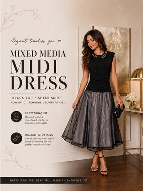 Sophisticated Mixed Media Dress | Tulle Skirt • Tailored Fit • Timeless Elegance